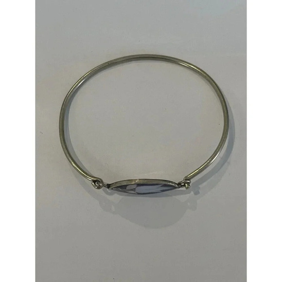 VTG Vintage Alpaca Silver Shell Inlay Bracelet 7.25” Bangle - Picture 3 of 8